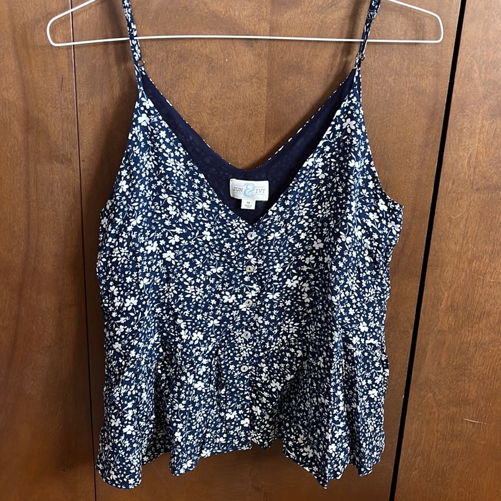 Blue and white floral tank top